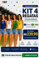 KIT 4 Regatas Brasil Azul/Branca/Verde Feminina Copa 2026 – Ribana Bordada Premium + FRETE GRÁTIS